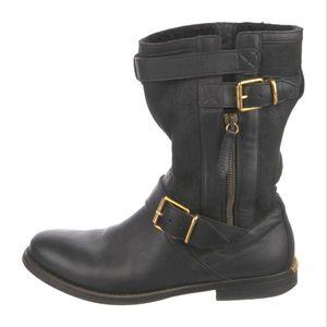 Burberry Black Leather Grantville Moto Boots 36